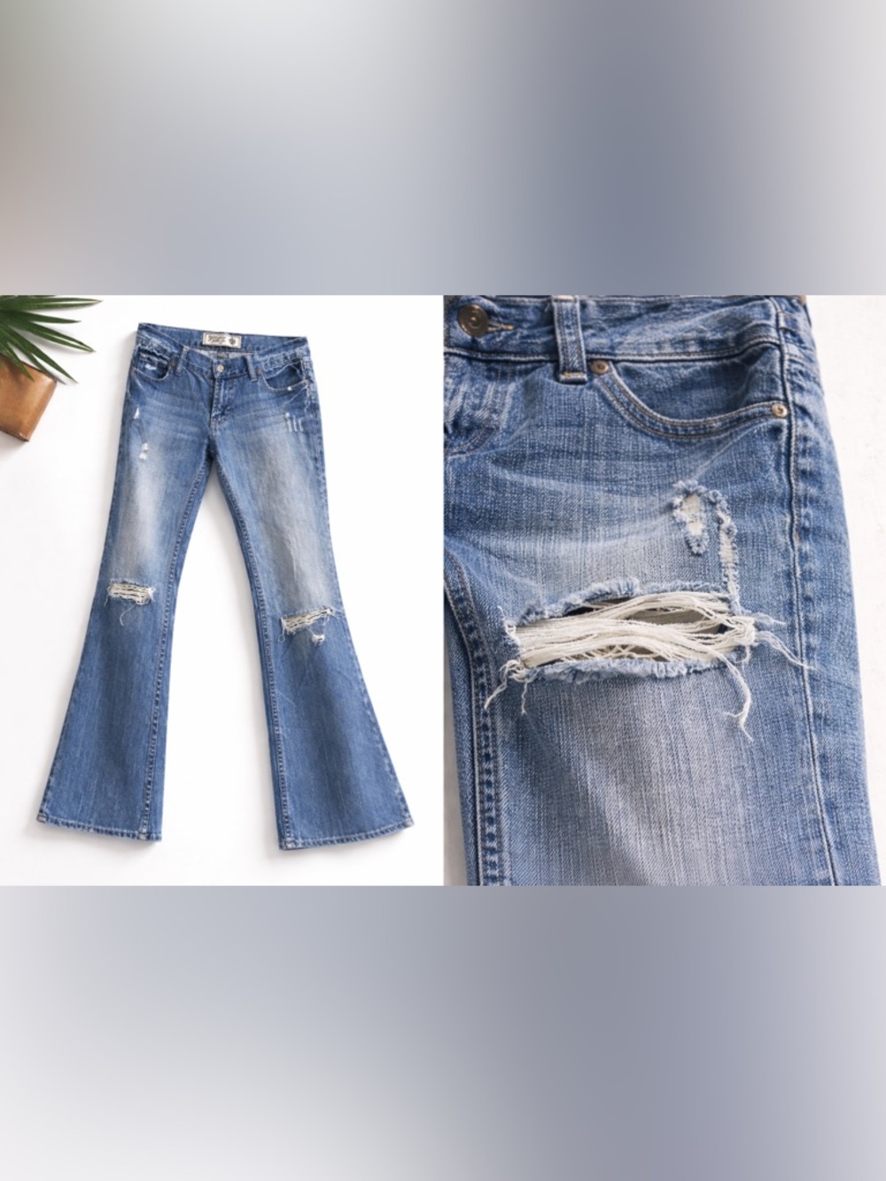 Victoria’s Secret PINK Y2K Low Rise Flare Jeans Distressed Wide Leg Vintage, 4 - Picture 6 of 13